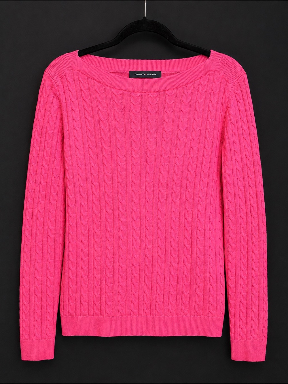 Tommy Hilfiger Bright Pink Cable Knit Scoop Neck Sweater